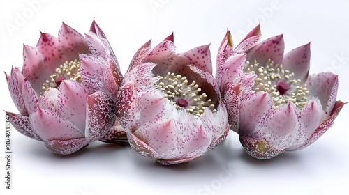 A Trio of Pink Petaled Flowers: A Captivating Close-Up of Delicate Petals, Speckled Textures, and Intricate Floral Arrangements photo