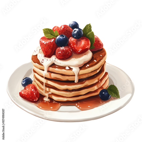 Wallpaper Mural Pancake Paradise:  A delectable stack of fluffy pancakes drizzled with syrup and topped with fresh berries. A tantalizing visual feast for pancake lovers and food enthusiasts.   Torontodigital.ca