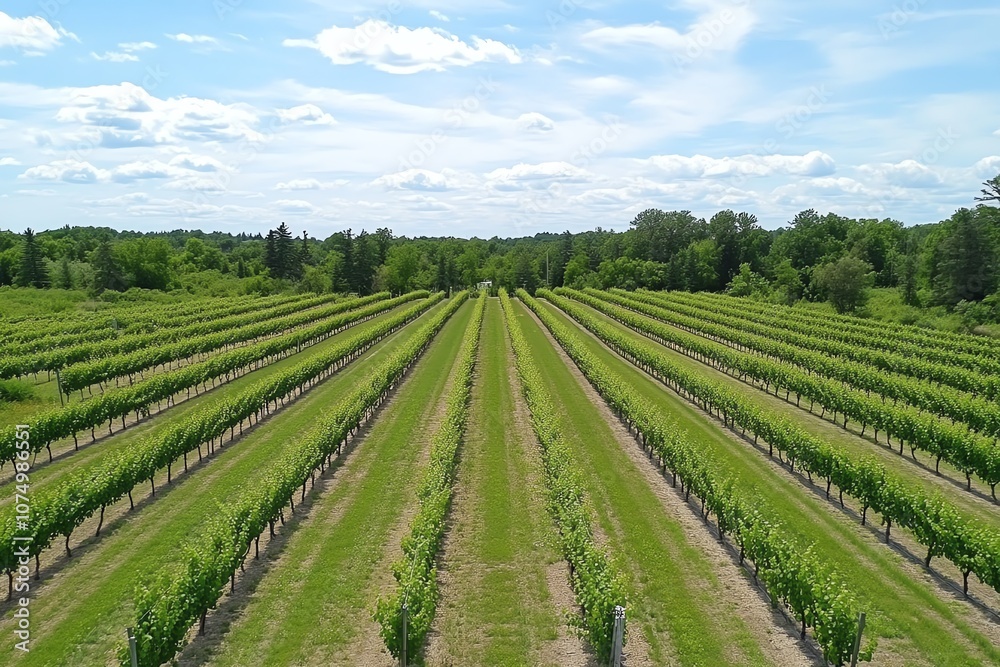 Drone shot of an unoccupied vineyard with rows of grapevines. Drone shot of an unoccupied vineyard with rows of grapevines.