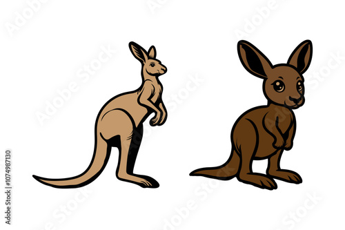 kangaroo illustration set silhouette vector line art .