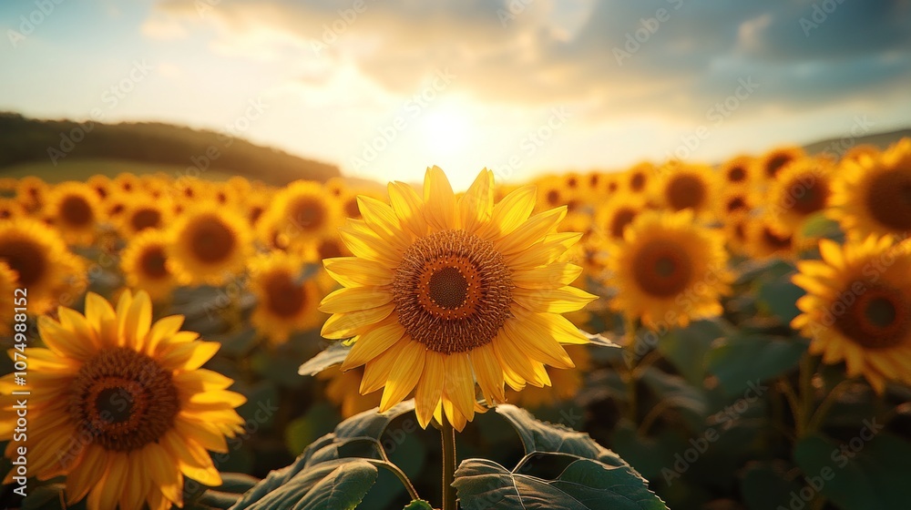 Fototapeta premium Golden Sunflower Field at Sunset