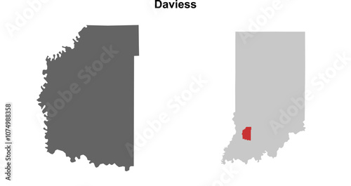 Daviess County (Indiana) blank outline map set photo