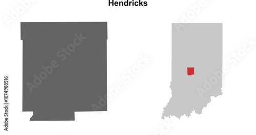 Hendricks County (Indiana) blank outline map set photo