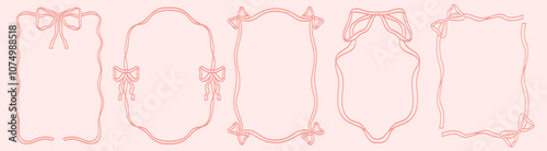 Wallpaper Mural Whimsical ribbon frames with bows on pink background. Hand Drawn borders for wedding invitation, holiday greetings, birthday card, menu design and other decorations. Line art in doodle style. Torontodigital.ca