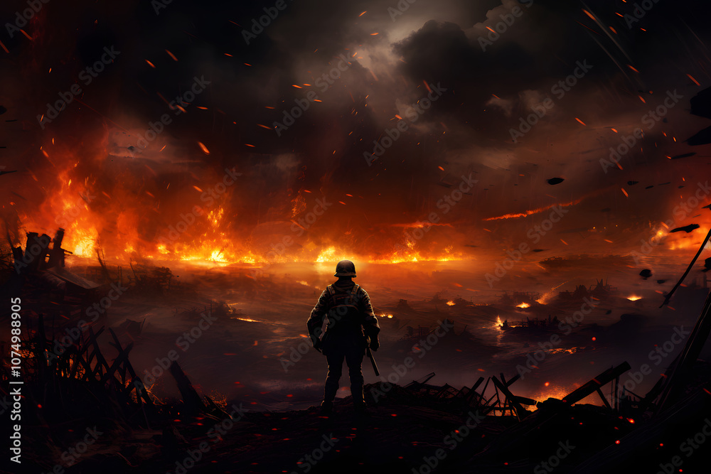 Fototapeta premium photo of a destroyed batttlefield