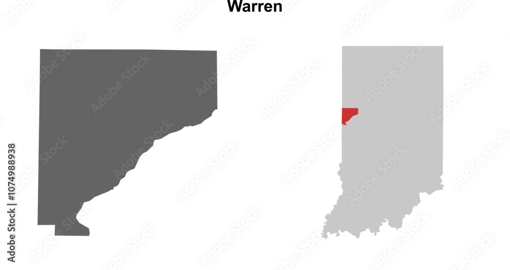 Fototapeta premium Warren County (Indiana) blank outline map set