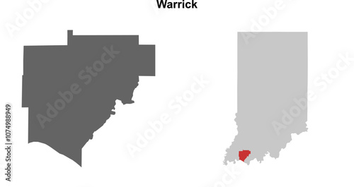 Warrick County (Indiana) blank outline map set photo