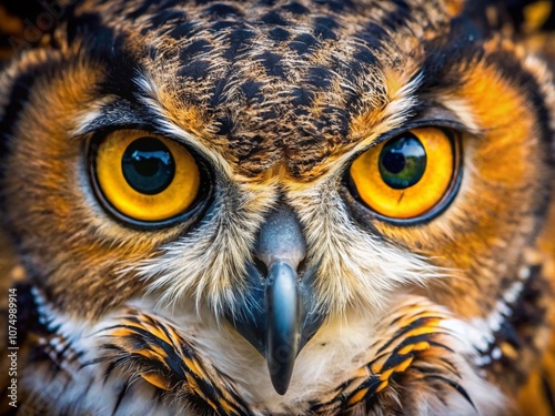 AI Macro Photography of Great Horned Owl Eyes photo