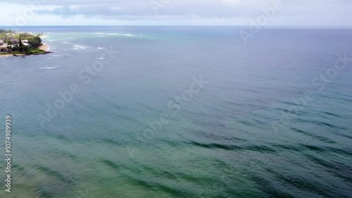 Aerial of Wailua beach park Kauai island Hawaii USA near Lydgate Beach park in Kauai. photo