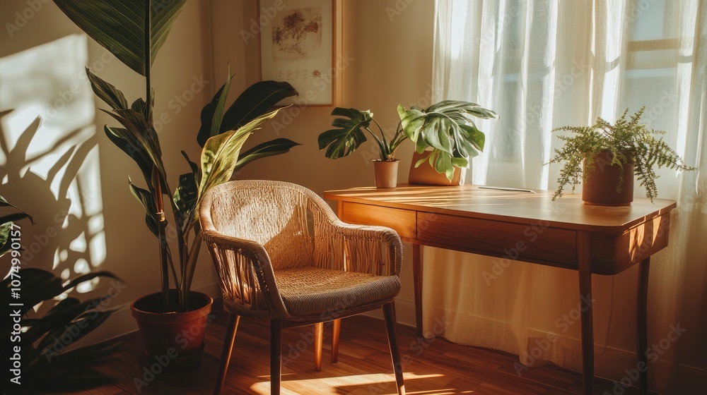 Cozy Home Office with Plants and Natural Light Cozy Home Office with Plants and Natural Light