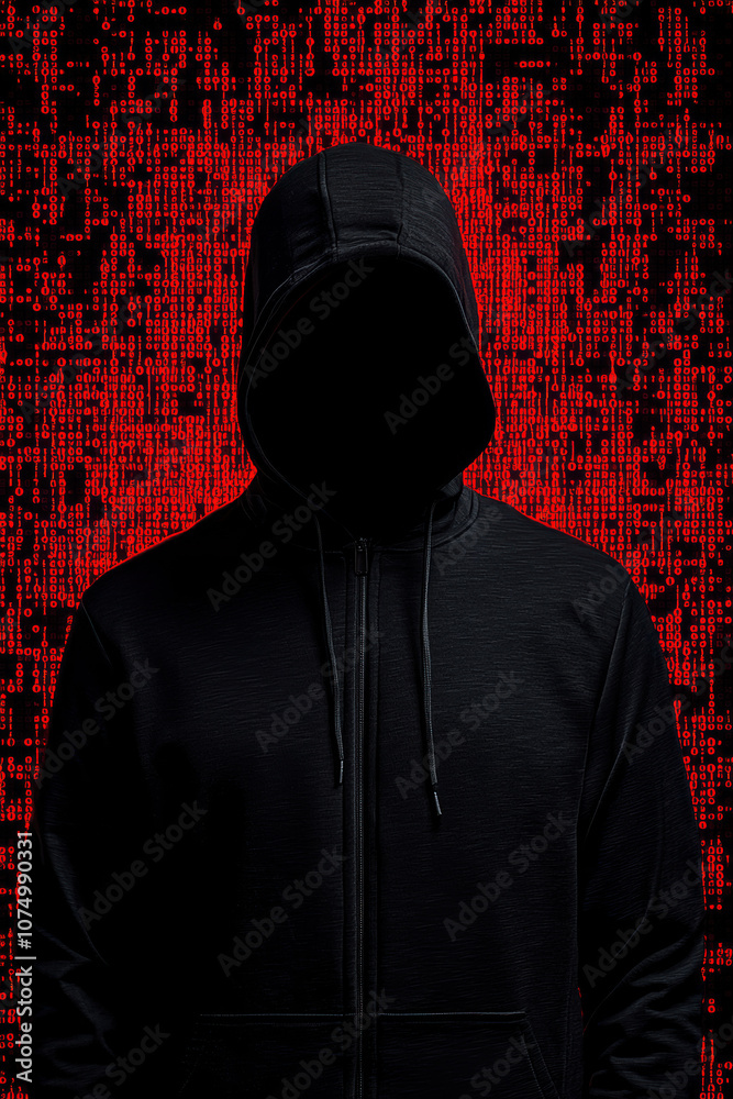 A mysterious figure in a black hoodie stands against a digital red background, symbolizing anonymity and the world of hacking. A mysterious figure in a black hoodie stands against a digital red background, symbolizing anonymity and the world of hacking.