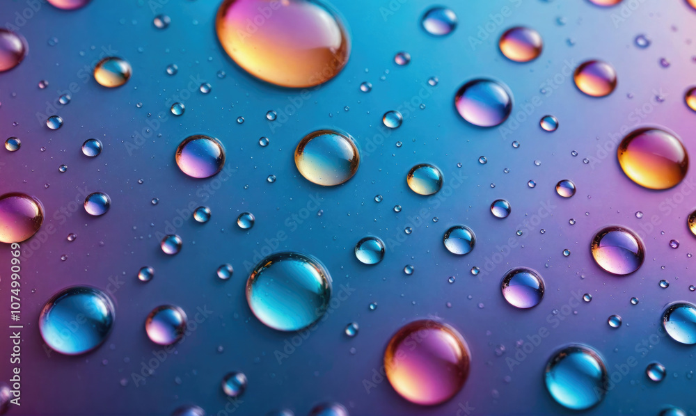 Water droplets on a blue and purple surface Water droplets on a blue and purple surface