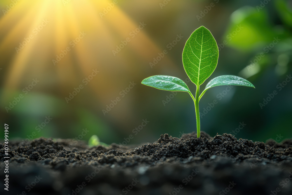 A vibrant green sprout emerging from rich soil with sunlight illuminating its leaves, symbolizing growth, renewal, and nature's beauty. A vibrant green sprout emerging from rich soil with sunlight illuminating its leaves, symbolizing growth, renewal, and nature's beauty.