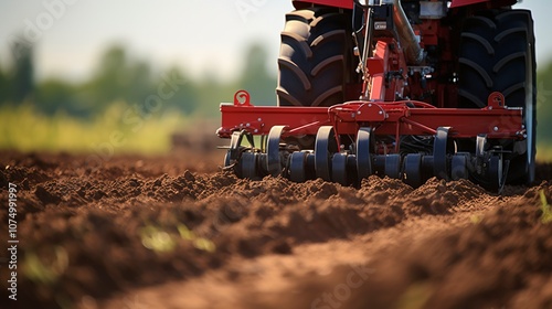 A photo of a rotary tiller attached to a tractor