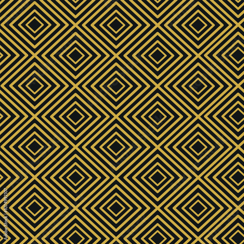 Geometric golden diamond lines seamless pattern on black background. For wallpaper, web background and home décor