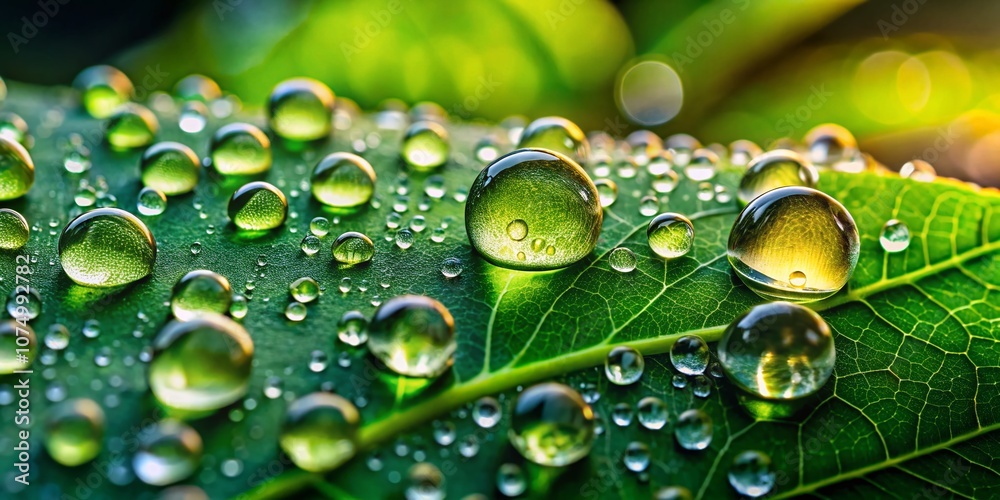 Close-up Raindrops on Green Leaf - Low Light Nature Photography Close-up Raindrops on Green Leaf - Low Light Nature Photography