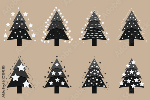 Christmas tree set. Xmas fir-trees and pines. New year trees
