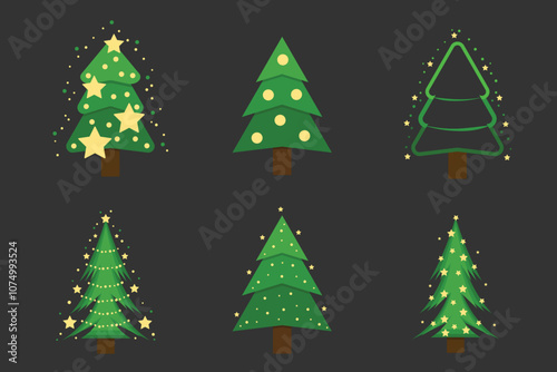 Christmas tree set. Xmas fir-trees and pines. New year trees
