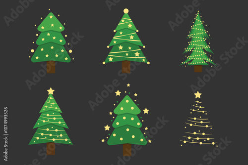 Christmas tree set. Xmas fir-trees and pines. New year trees