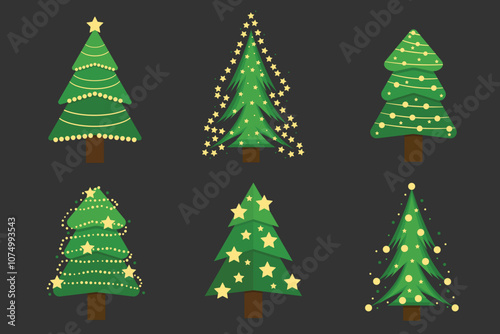 Christmas tree set. Xmas fir-trees and pines. New year trees