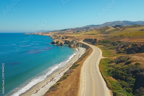 Drone shot of a quiet, winding coastal road.