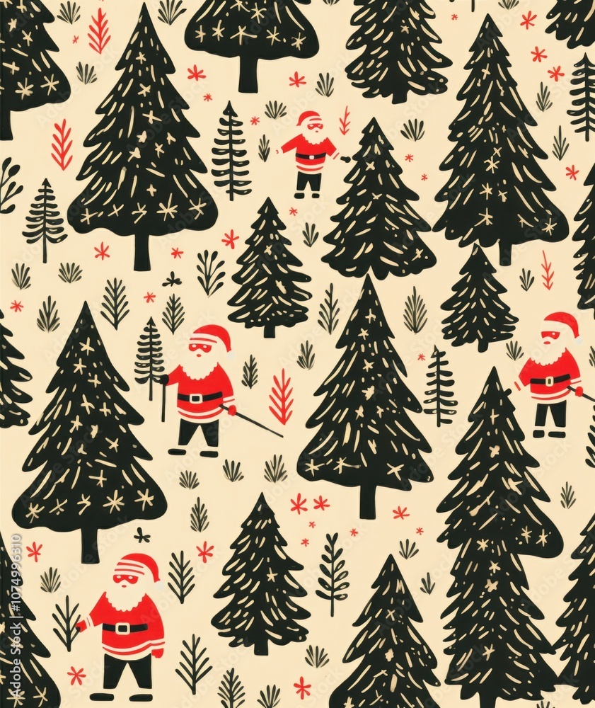 Santa pattern many pine christmas nature. Santa pattern many pine christmas nature.