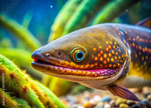 Lamprey Fish, Bokeh, Nature, Wildlife, Underwater,  Petromyzon,  Close Up,  Blurred Background,  AI Art,  Ocean,  River,  Stream photo