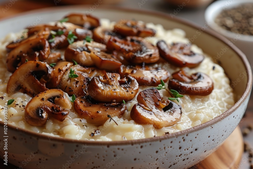 Creamy Risotto with Sauteed Mushrooms and Thyme