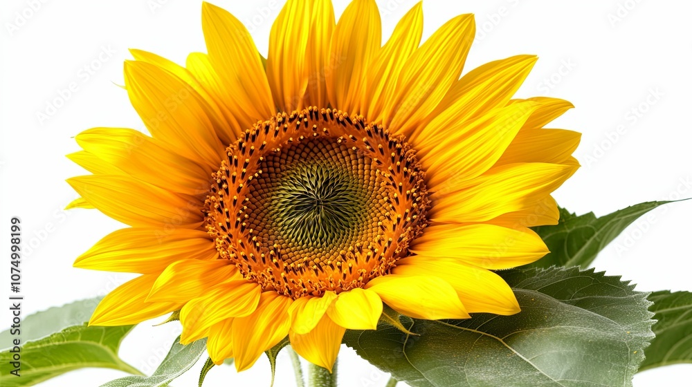 Close-up of a Sunflower with Yellow Petals and a Green Center