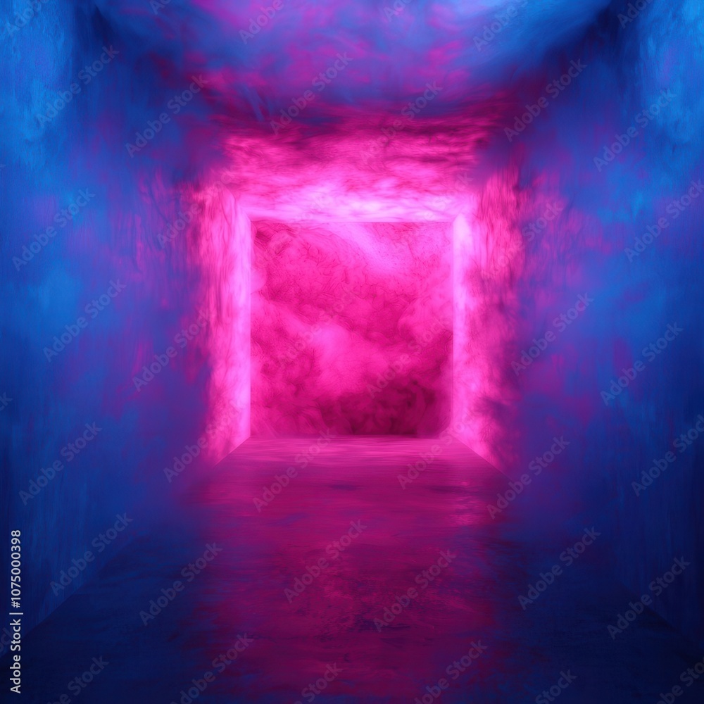 A glowing pink and blue abstract tunnel with a surreal atmosphere.