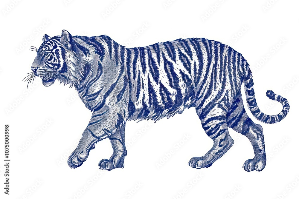 Fototapeta premium Antique of tiger wildlife drawing animal.