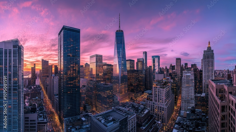 Fototapeta premium Explore the vibrant skyline of new york city at sunset