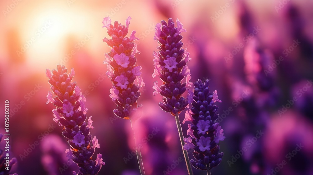 Fototapeta premium beautiful lavender field stretches in soft light, with vibrant blossoms creating a serene atmosphere. this idyllic scene invites tranquility and relaxation, showcasing nature's beauty