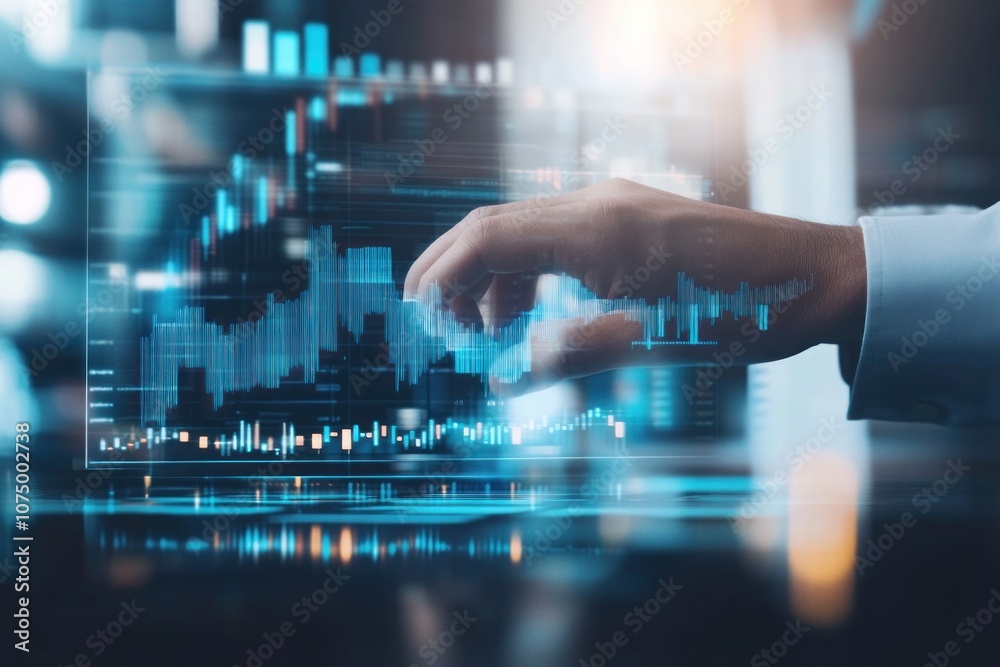 Businessman Analyzing Data on a Transparent Screen Businessman Analyzing Data on a Transparent Screen