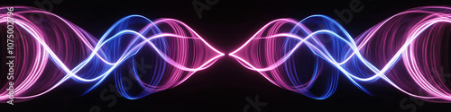 3D render, abstract neon background with glowing lines and arches on a black backdrop