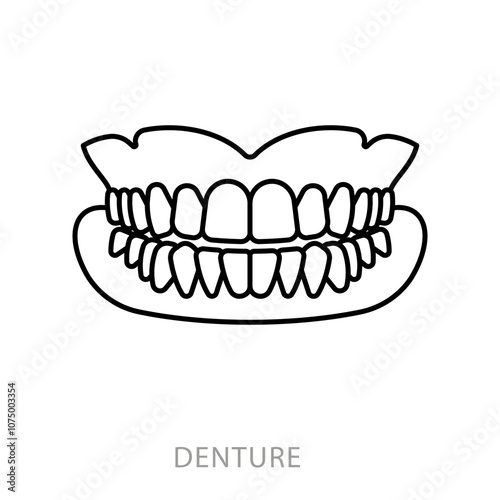 Dentures, line icon. Dental removable false teeth. Human artificial teeth. Dentistry and teeth restoration topic. Linear illustration, editable stroke icon