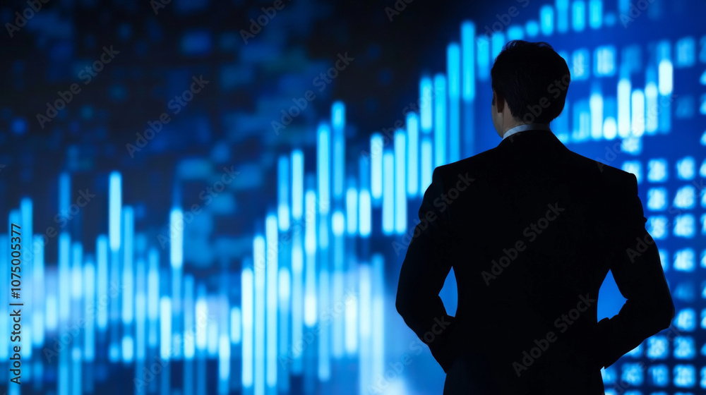Silhouetted Business Analyst Presenting Financial Forecasts and Market Data Insights
