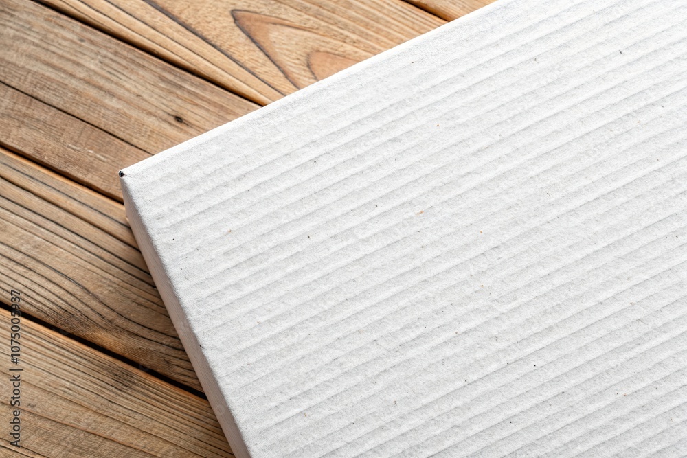 Close Up of White Cardboard with Striped Texture on a Wooden Surface Close Up of White Cardboard with Striped Texture on a Wooden Surface