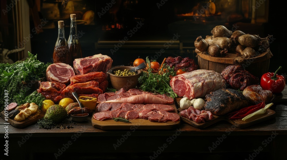 Obraz premium A table full of various meat products