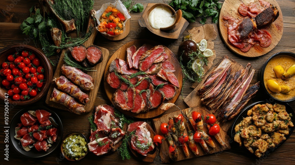 A table full of various meat products A table full of various meat products
