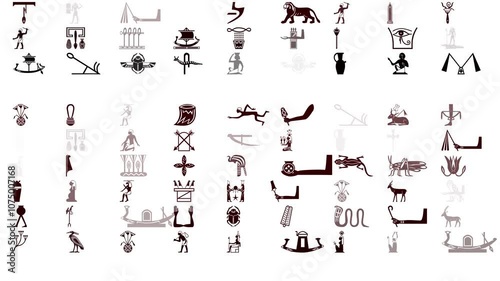 Stream of signs from ancient Egypt, hieroglyphs, symbols and signs