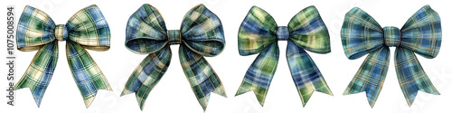 Cozy green and blue plaid Christmas bows, perfect for adding a rustic touch to holiday decorations.