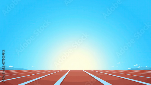 Serene Running Track Under Bright Sky in Stadium with Clear Horizon and Vibrant Colors, Perfect for Sport and Fitness Themes, Background with Open Space