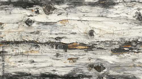 Close-up View of Distinct Birch Tree Bark with Unique Textures and Patterns, Featuring Shades of White and Silver Ideal for Nature and Wood Textures