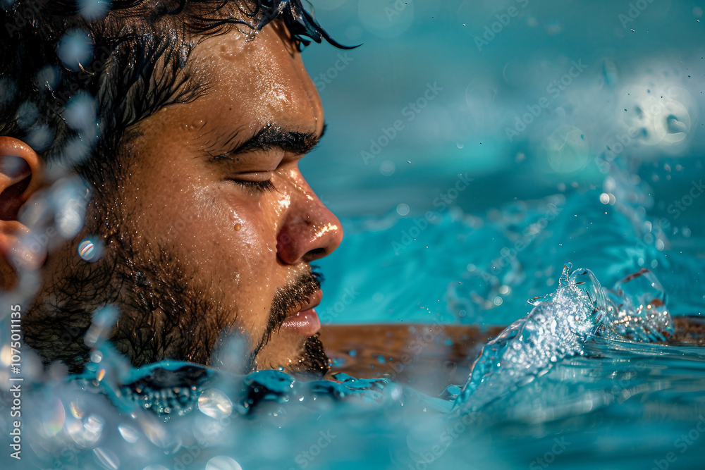 Obraz premium Picture of overweight man relaxing in swimming pool ai generative design