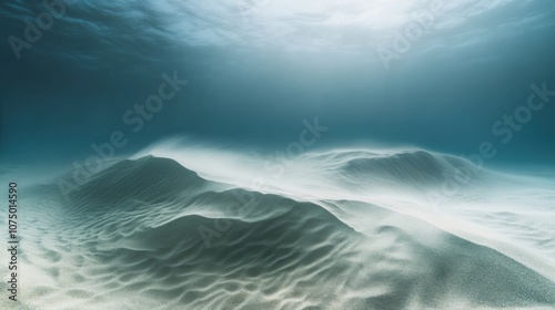 Fototapeta Naklejka Na Ścianę i Meble -  Underwater Sand Dune Serenity, a peaceful view of a gentle ocean current shaping the soft contours of a submerged dune