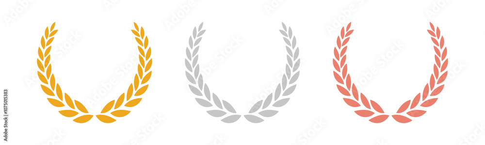 Laurel wreath of victory icon png, set of gold, silver, and bronze medals on transparent background, laurel frame ranking decoration Laurel wreath of victory icon png, set of gold, silver, and bronze medals on transparent background, laurel frame ranking decoration