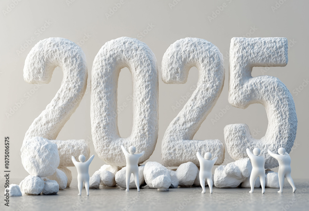 Obraz premium A 3D illustration of tiny people painting the numbers 