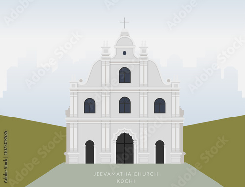 Jeevamatha (Our Lady Of Life) Roman Catholic Church Mattancherry - Kochi - Stock Illustration