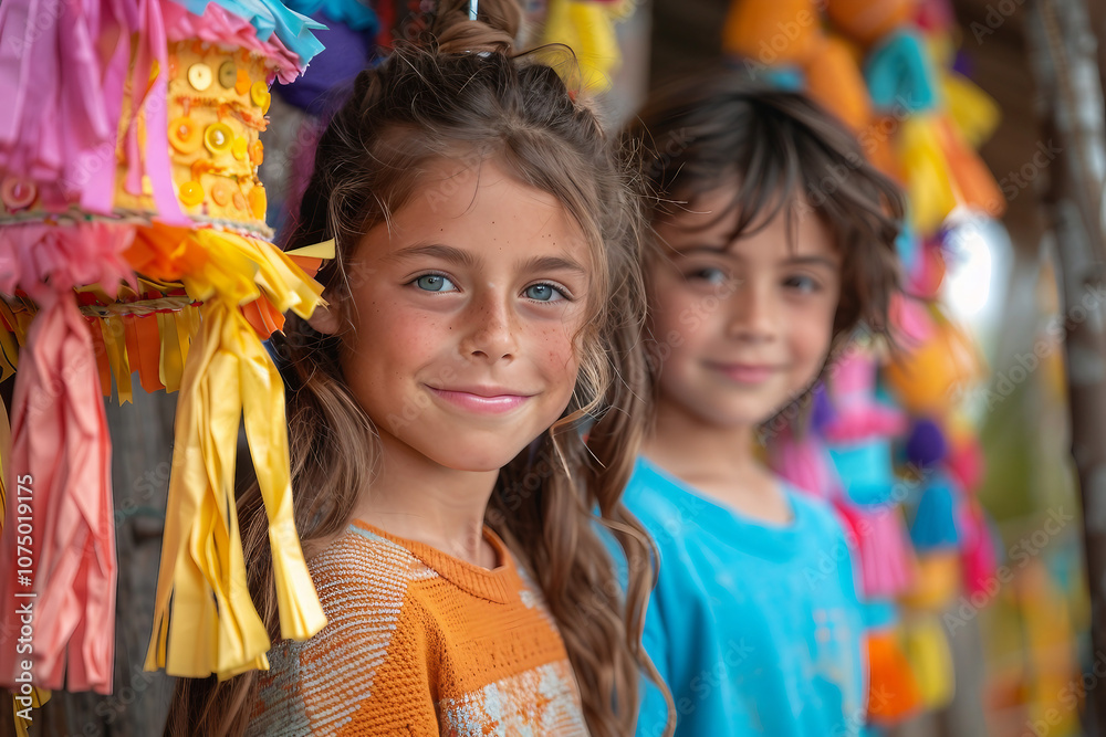 Generative AI Image of a Smiling Child in Colorful Traditional Costume at a Festive Holiday Celebration Generative AI Image of a Smiling Child in Colorful Traditional Costume at a Festive Holiday Celebration